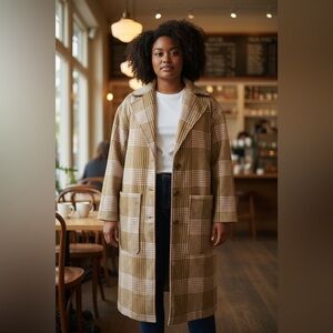 Target A New Day Winter Car Pea Coat Jacket Pink Tan Plaid Women’s Size L Large